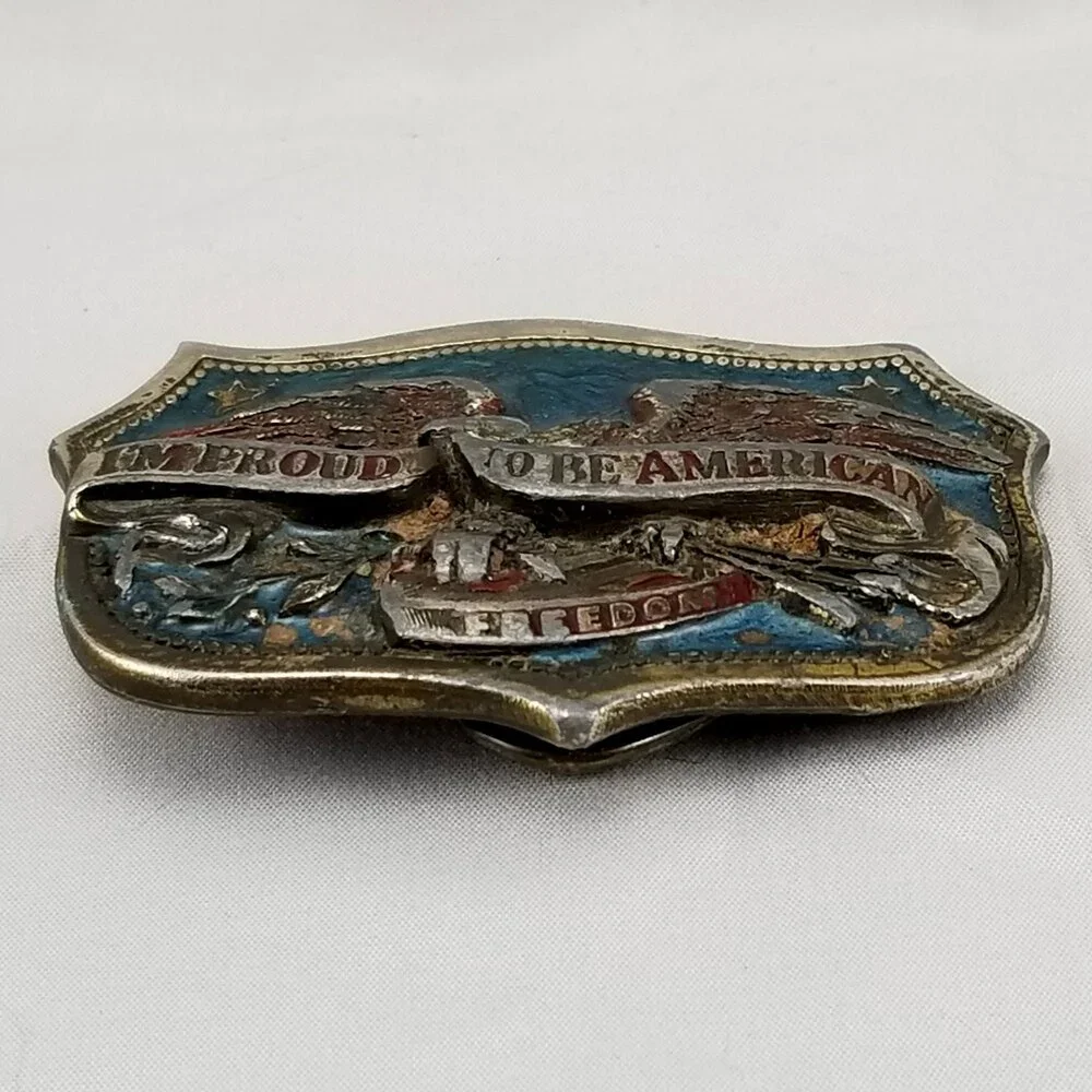 Belt‎ Buckle 1984 I'm Proud To Be American Freedom Bald Eagle USA Made